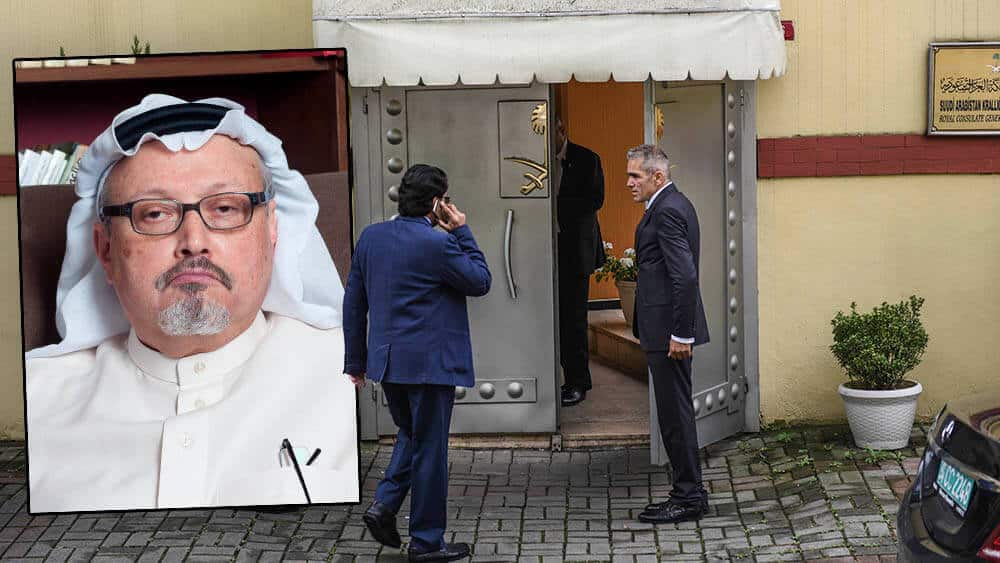 Den regimekritiske journalisten Jamal Khashoggi (innfelt) ble drept rett etter at han gikk inn i det saudiarabiske konsulatet i Istanbul 2. oktober 2018. Khashoggi er én av nær 495 journalister som ble drept i årene fra 2014 til 2018. Foto: Shutterstock